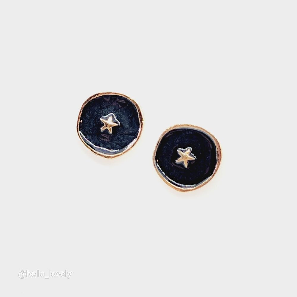 Fashion European Oil Drop Gold Toned Star Round Stud Earrings - Picture 3 of 5